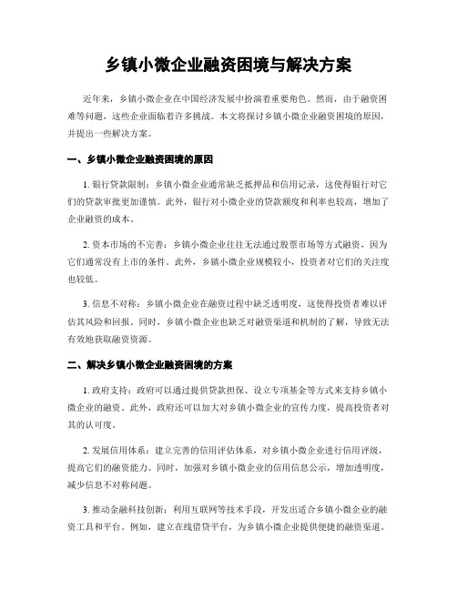 乡镇小微企业融资困境与解决方案