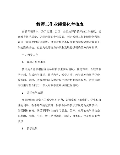 教师工作业绩量化考核表