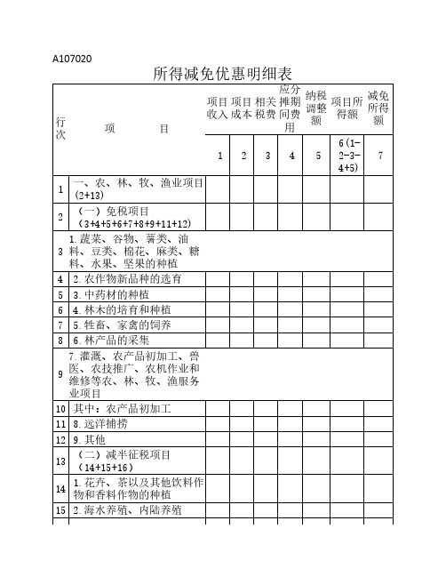 A107020《所得减免优惠明细表》