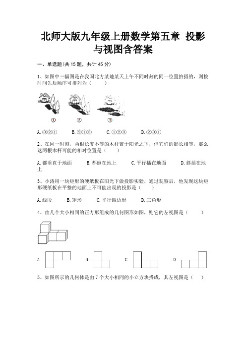 完整版北师大版九年级上册数学第五章 投影与视图含答案