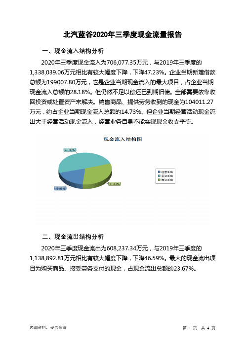 北汽蓝谷2020年三季度现金流量报告