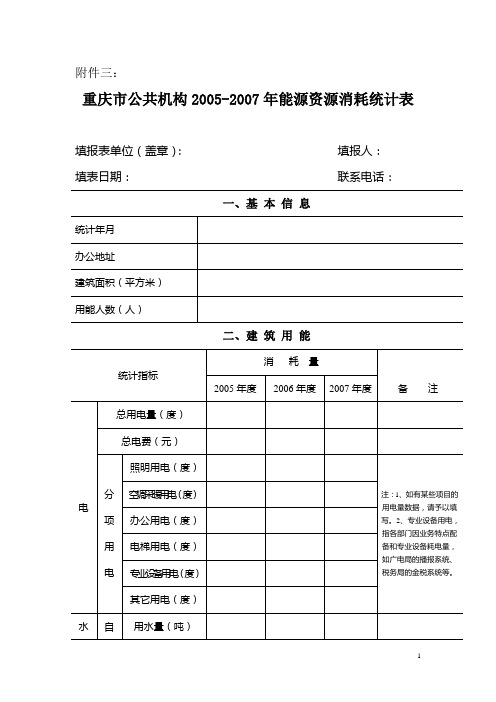 重庆市公共机构2005-2007年能源资源消耗统计表.