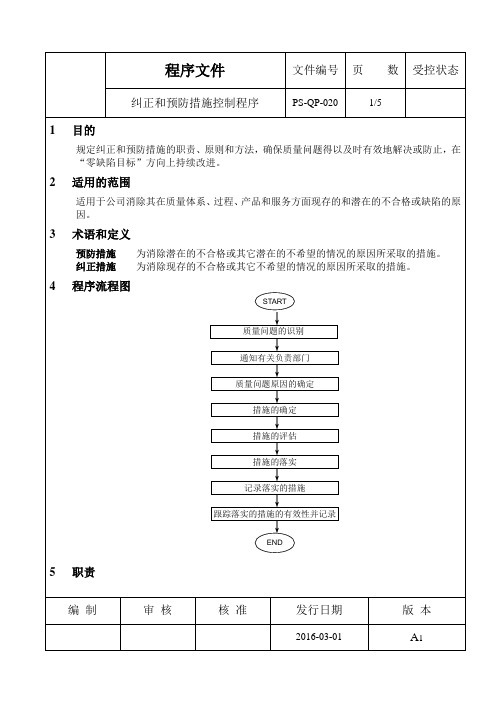 PS-QP-020纠正和预防措施控制程序