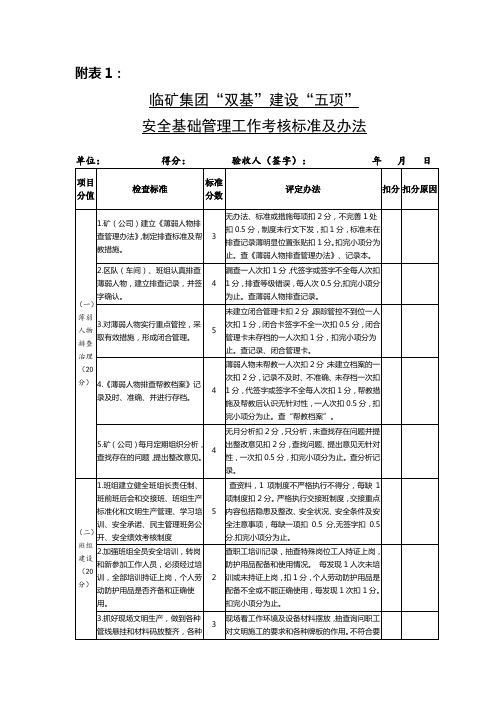 双基五项评分表