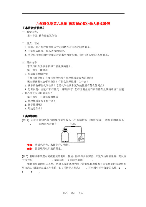 九年级化学第六单元 碳和碳的氧化物人教实验版知识精讲.doc