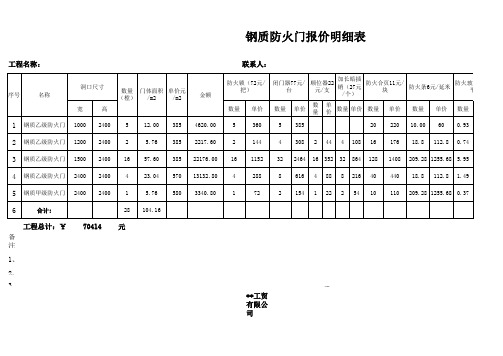 钢质防火门报价表