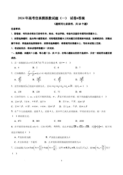 2024年全国普通高中九省联考仿真模拟数学试题(一)