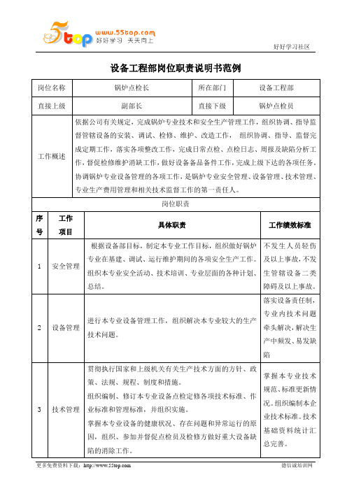 锅炉点检长岗位职责说明书