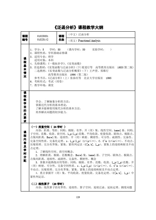 泛函分析课程教学大纲