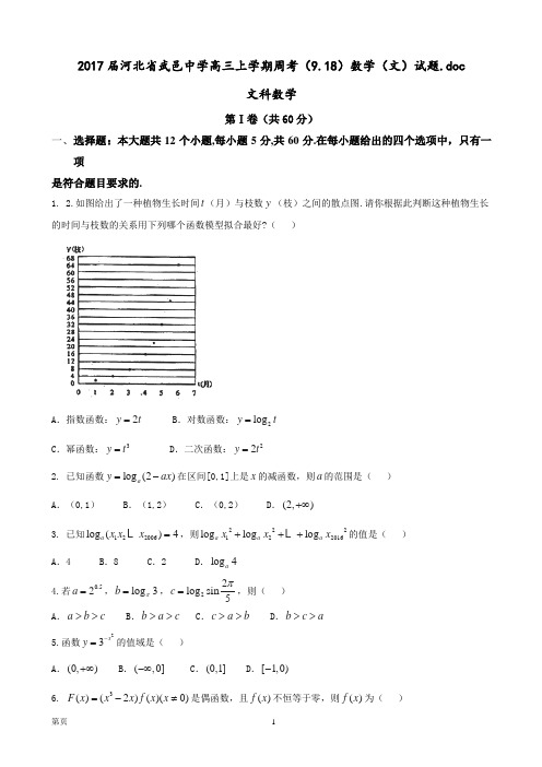 2017届河北省武邑中学高三上学期周考(9.18)数学(文)试题