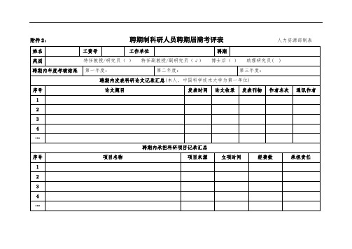 聘期制科研人员工作考核表 - USTC