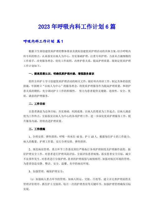 2023年呼吸内科工作计划6篇