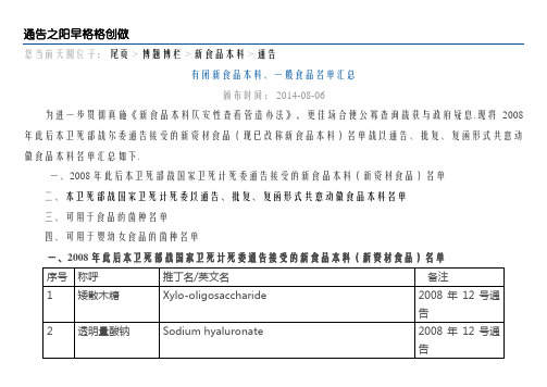 有关新食品原料、普通食品名单汇总