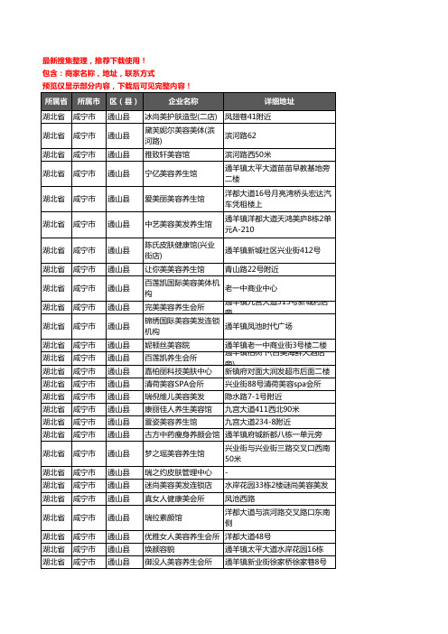 新版湖北省咸宁市通山县美容院企业公司商家户名录单联系方式地址大全85家