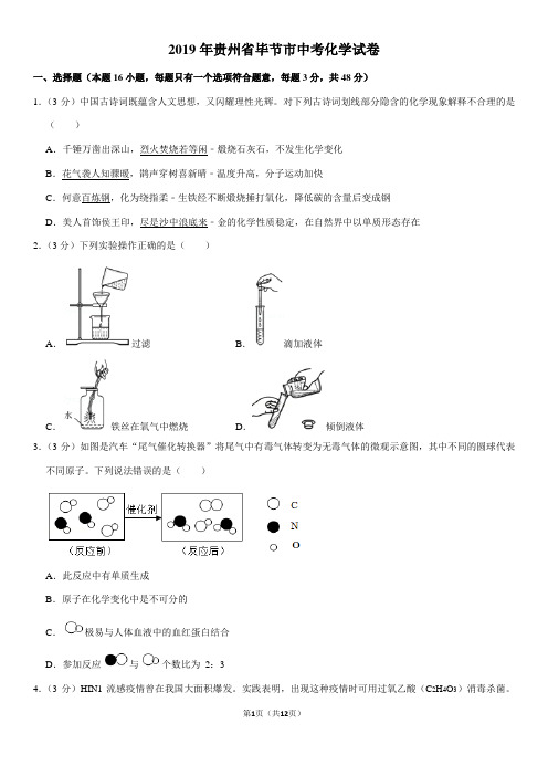 2019年贵州省毕节市中考化学试卷(1)