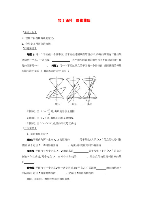 江苏省宿迁市高中数学 第2章 圆锥曲线与方程 第1课时 圆锥曲线导学案(无答案)苏教版选修1-1