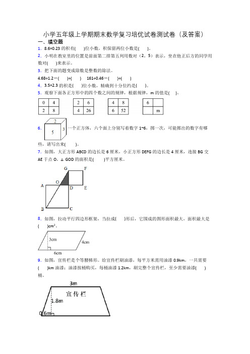 小学五年级上学期期末数学复习培优试卷测试卷(及答案)