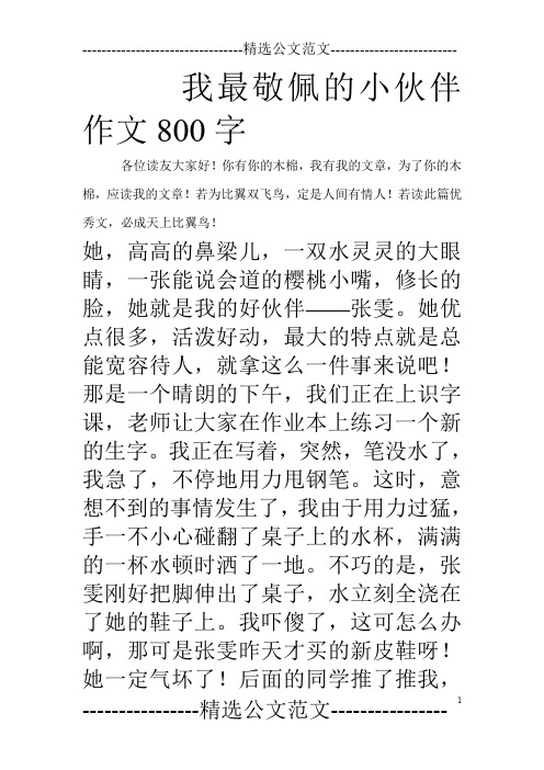 我最敬佩的小伙伴作文800字