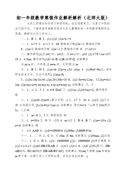 初一年级数学寒假作业解析解析(北师大版)