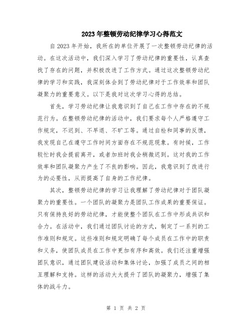 2023年整顿劳动纪律学习心得范文