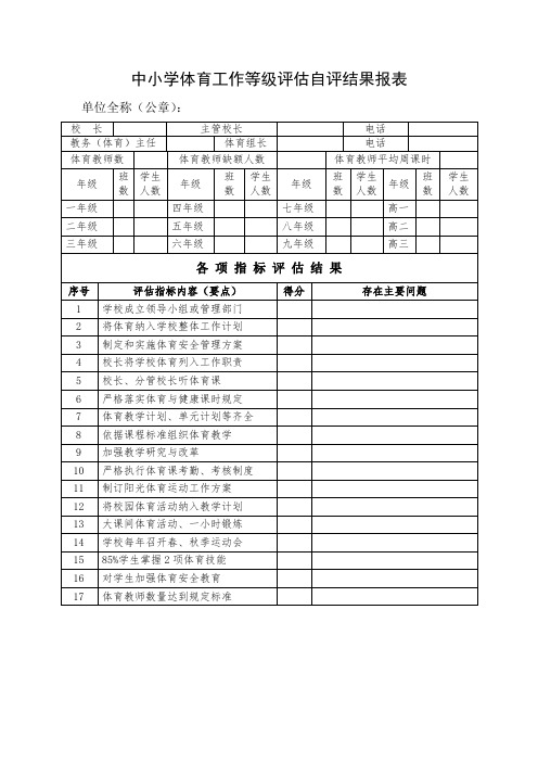 中小学体育工作等级评估自评结果报表