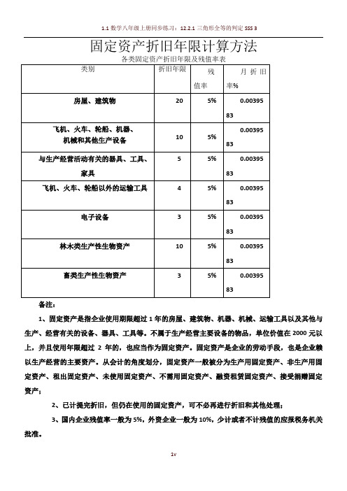 各类固定资产折旧年限及残值率表80967