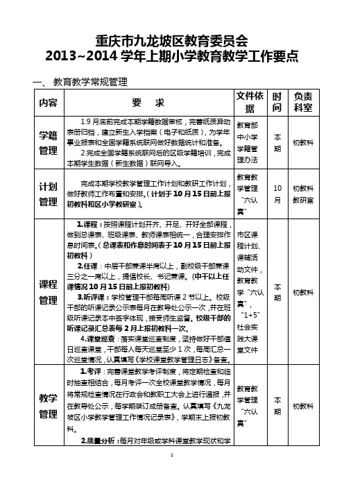 2013-2014学年上期小学教育教学工作要点2013[1].10(1)