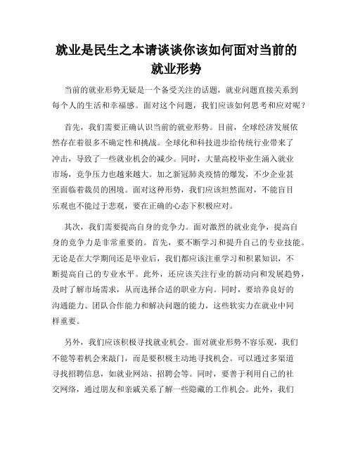 就业是民生之本请谈谈你该如何面对当前的就业形势