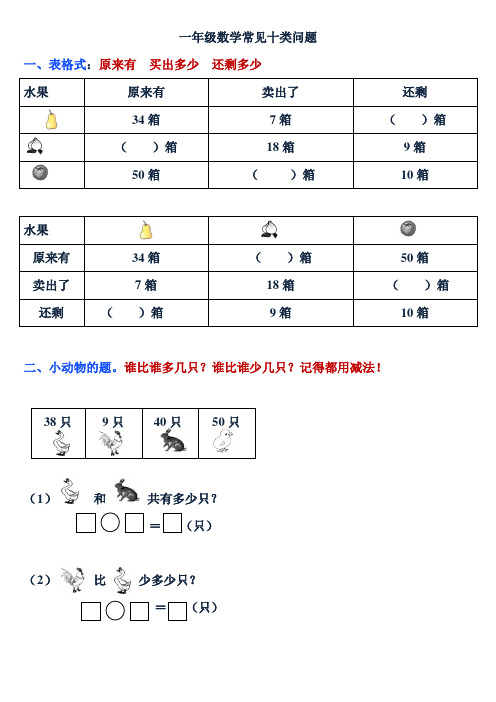 数学一年级常见类型题型