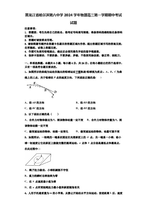 黑龙江省哈尔滨第六中学2024学年物理高三第一学期期中考试试题含解析