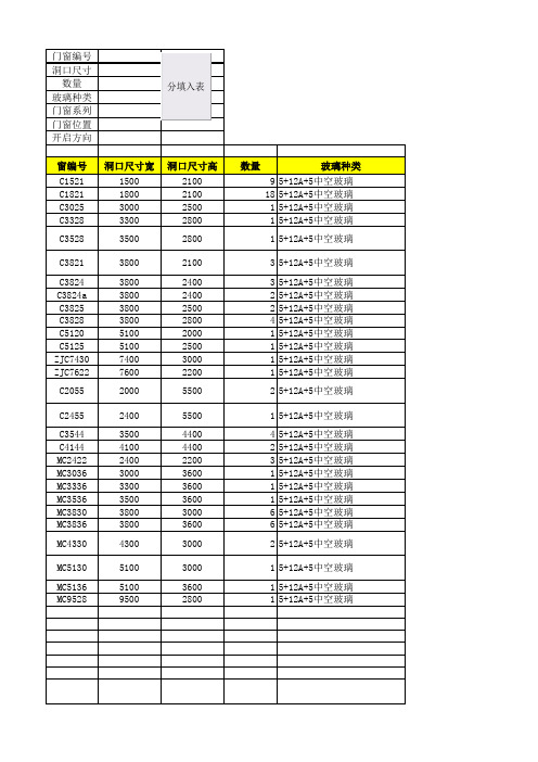 门窗设计过程辅助表格