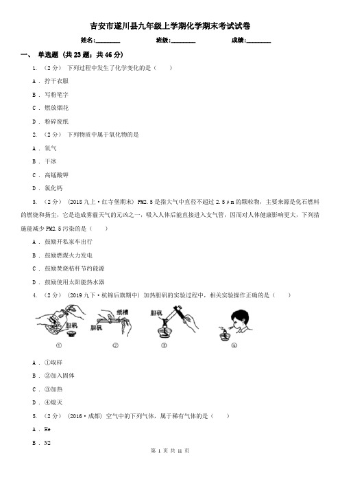 吉安市遂川县九年级上学期化学期末考试试卷