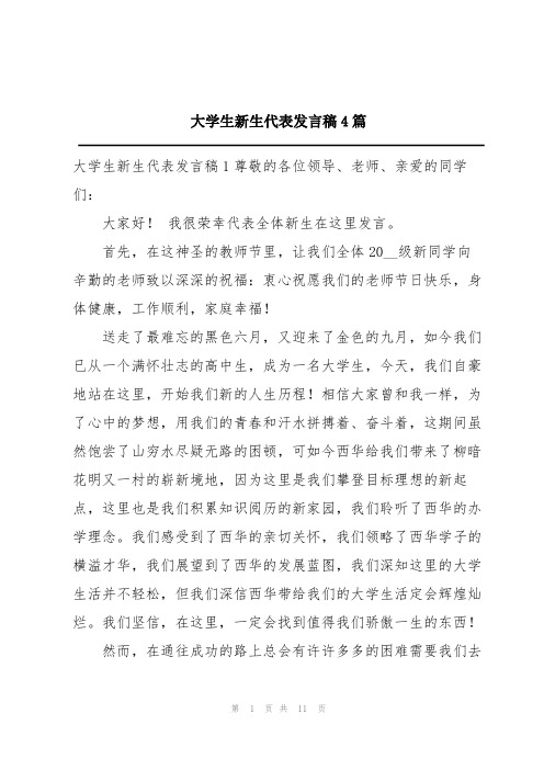 大学生新生代表发言稿4篇