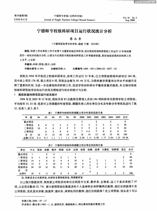 宁德师专校级科研项目运行状况统计分析