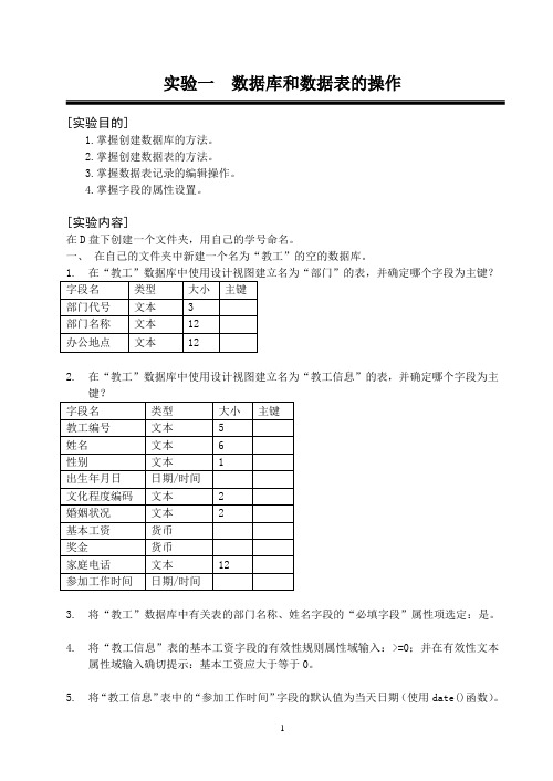 access实验一 数据库和数据表的操作