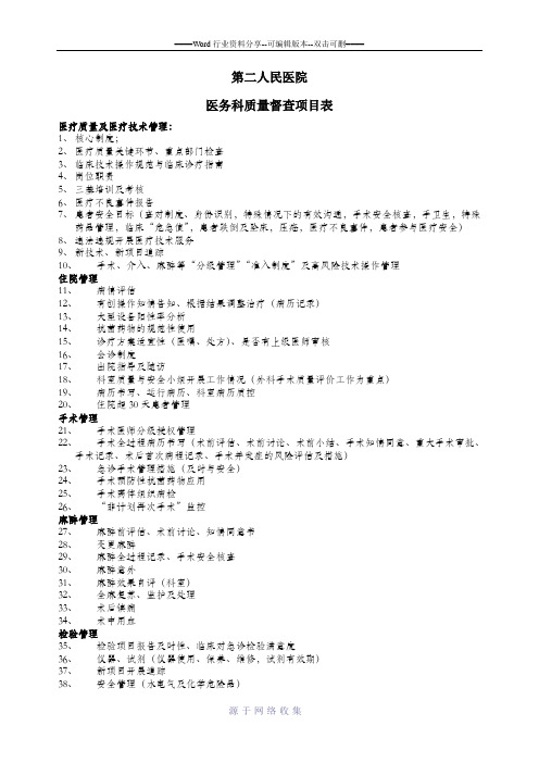 医务科检查督导项目表