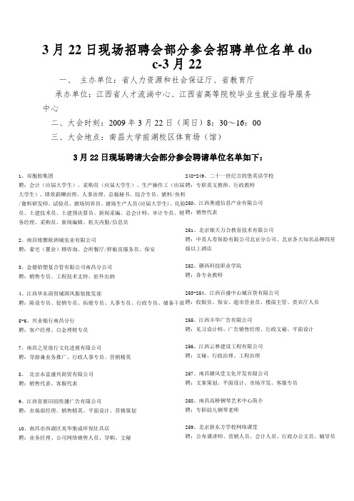 3月22日现场招聘会部分参会招聘单位名单doc-3月22