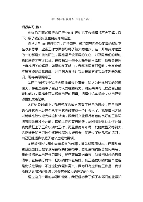 银行实习自我介绍（精选3篇）