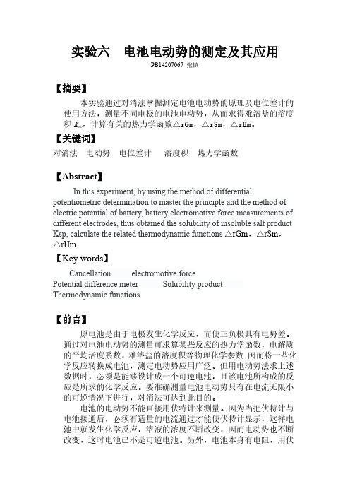 中国科大物化实验6 电池电动势的测定及其应用报告介绍