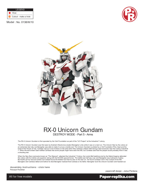 机体装备道具纸模独角兽高达(gundam.unicorn)上半身腿部纸模图纸