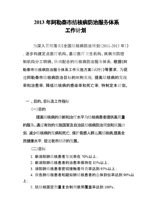【VIP专享】2013年结核病防治服务体系工作计划Microsoft Word 文档