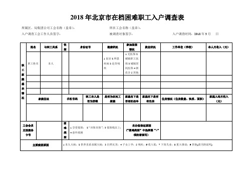 2018年北京在档困难职工入户调查表