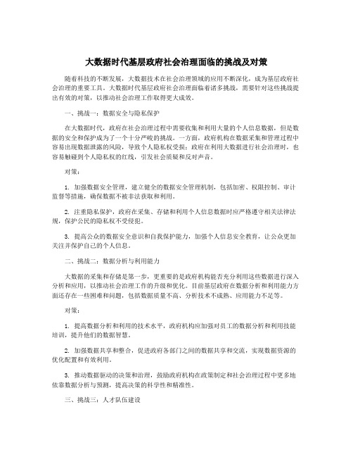 大数据时代基层政府社会治理面临的挑战及对策