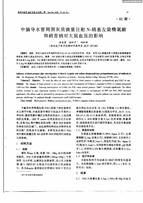 中脑导水管周围灰质微量注射N—硝基左旋精氨酸和硝普钠对大鼠血压的影响