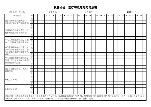 空压机点检运行和故障时间记录表