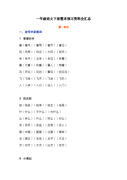 原创部编本一年级语文下册整本书预习资料全汇总