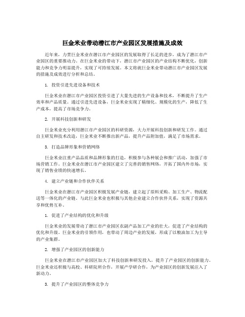 巨金米业带动潜江市产业园区发展措施及成效