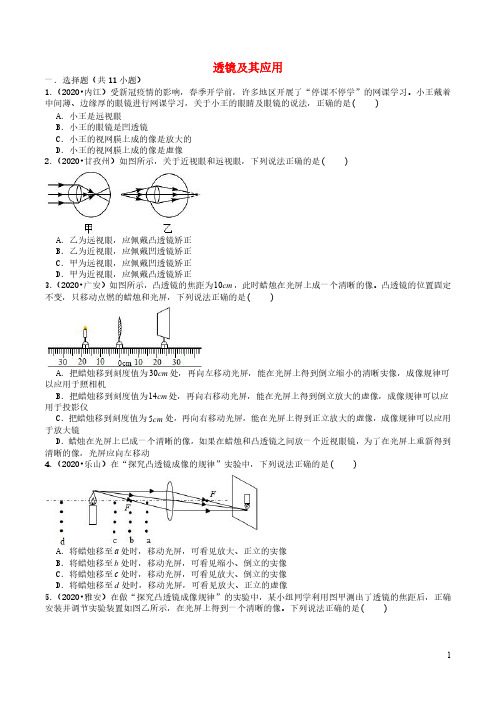 四川省2019_2020学年中考物理试题分类汇编专题5透镜及其应用含解析