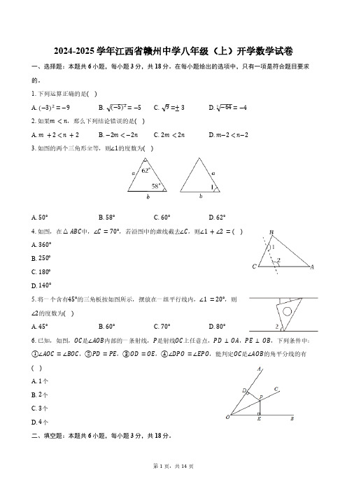 2024-2025学年江西省赣州中学八年级(上)开学数学试卷(含答案)