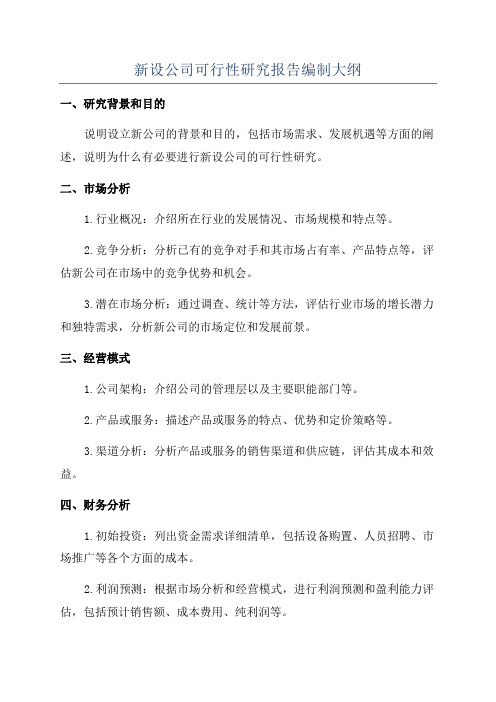 新设公司可行性研究报告编制大纲